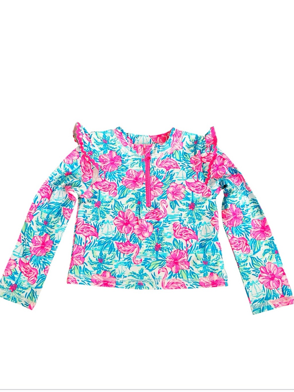 Tommy Bahama Kids Long-Sleeve Swim Rashguard - Pink & Aqua Tropical Flamingo